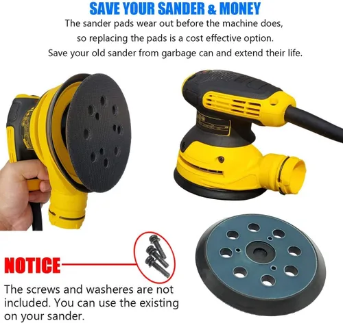 Miniatura 6 de Paquete de 2 almohadillas de lijadora de repuesto de gancho y bucle de 5 pulgadas con 8 agujeros para Dewalt DW420 DW421 DW422 DW423 DW426