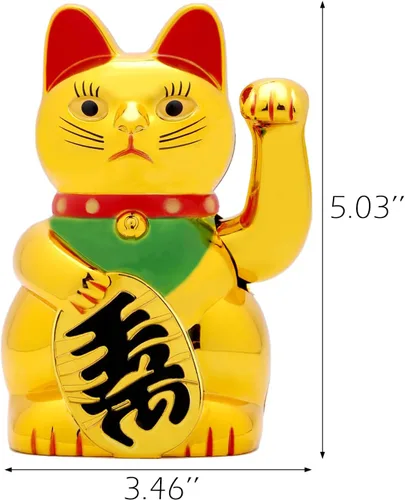 Miniatura 2 de IBWell Maneki Neko Lucky Cat,Fengshui - Brazo agitador de gato con pilas para dinero de fortuna y buena suerte (5 pulgadas)