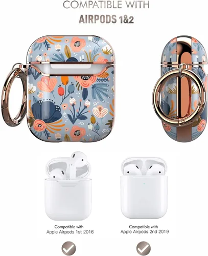 Miniatura 2 de wenew Funda rígida para AirPod AirPods de 1ª y 2ª generación con llavero para mujeres y hombres (azul)