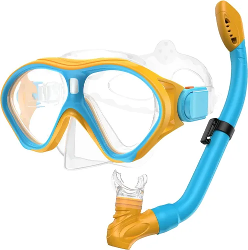 Miniatura 10 de Gintenco Equipo de esnórquel para niños, juego de esnórquel para niños de 6 a 14 años, gafas de natación de vidrio templado antivaho antifugas