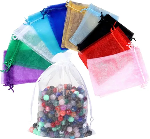 Partyeah 50 bolsas de organza de 5 x 7 pulgadas, pequeñas bolsas de malla para joyas, bolsas de regalo de organza para dulces de boda (10 colores)