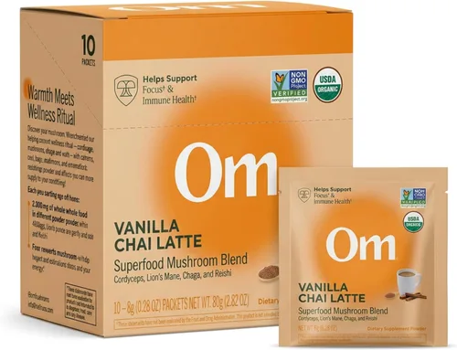 Miniatura 12 de Om Mushroom Superfood Mezcla de café en polvo de hongos, porción única, 10 unidades, granos arábica orgánicos, melena de león, cordyceps, cola