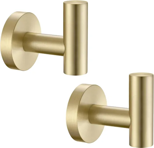 Miniatura 12 de Gancho de Toalla Angle Simple 2 Piezas, Oro y Negro, Soporte de Acero Inoxidable para Baño y Bata, Cuchillo Redondo para Toalla de Mano, Montado
