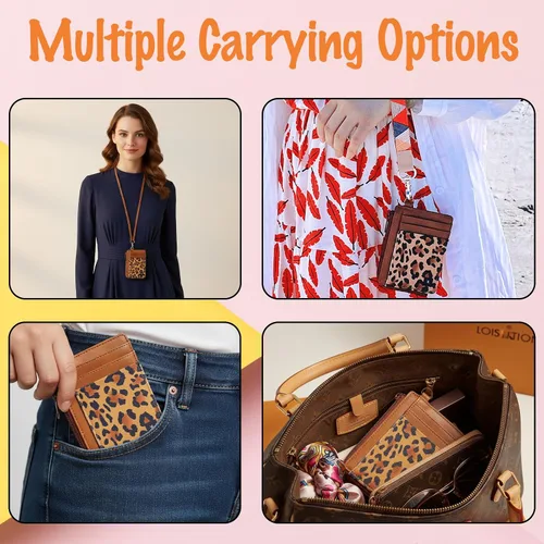 Miniatura 6 de Cartera para tarjetas de crédito para mujer, con bloqueo RFID, delgada, pequeña, minimalista, tarjetero con ventana de identificación