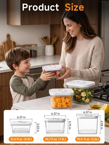 Miniatura 7 de FEPPO Recipientes selladores al vacío para almacenamiento de alimentos, juego de 3 piezas [1 pequeño, 1 mediano, 1 grande] funciona con máquina