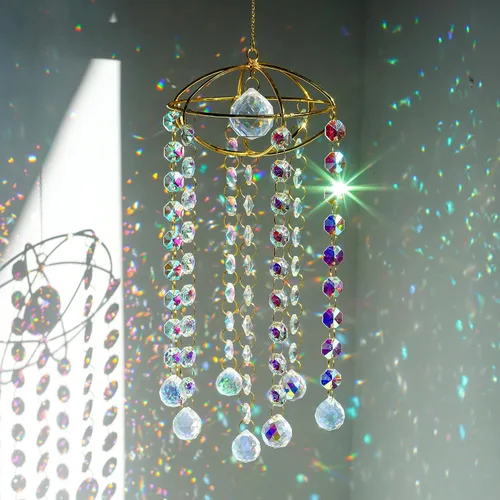 Miniatura 10 de Atrapasueños de Cristal para Ventana Colgante Campanilla de Viento Jardín Porche Hogar Boda Fiesta Fabricante de Arco Iris Perlas de Cristal