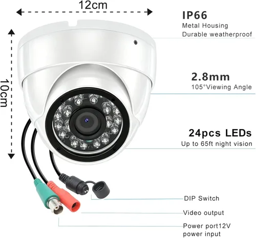 Miniatura 2 de Cámara de seguridad CCTV de 1080p 2MP, 4 en 1 (TVI/AHD/CVI/960H analógica) cámara de seguridad interior con lente fija de 0.110 in
