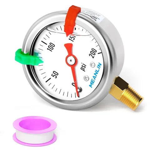 Miniatura 25 de MEANLIN MEASURE - Manómetro de presión de 0~60 psi, relleno de glicerina, esfera con cara de 1.5 pulgadas, NPT de 1/8 de pulgada, manómetro de acero