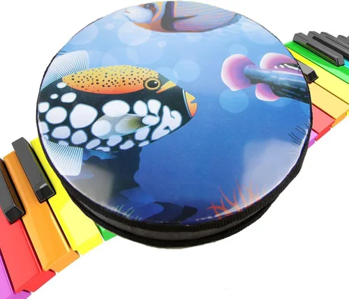 Miniatura 3 de Ocean Drum Instrumento musical de percusión de mano, instrumento musical de madera, con cuentas onduladas de sonido de mar con patrón de peces