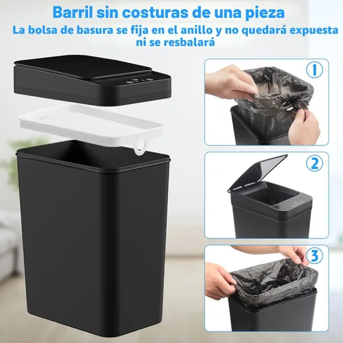 Miniatura 6 de Basurero de baño con tapa, paquete de 2 cubos de basura automáticos sin contacto de 4 y 2.2 galones, pequeño sensor de movimiento, cubo de basura