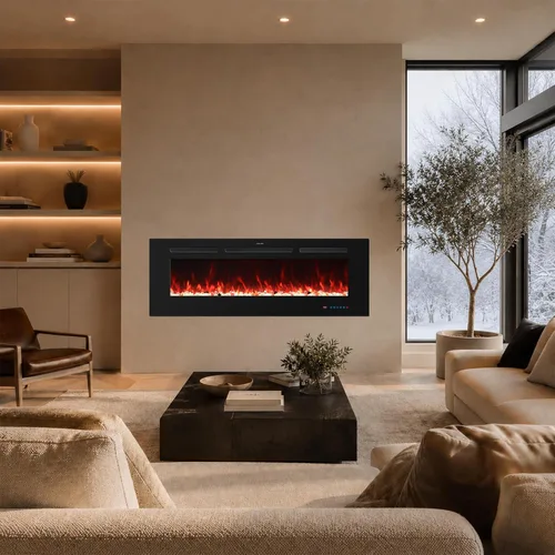 Miniatura 7 de Insertos de chimenea eléctrica de 30 pulgadas, calentador de chimenea empotrado y montado en la pared, chimenea lineal con termostato, control