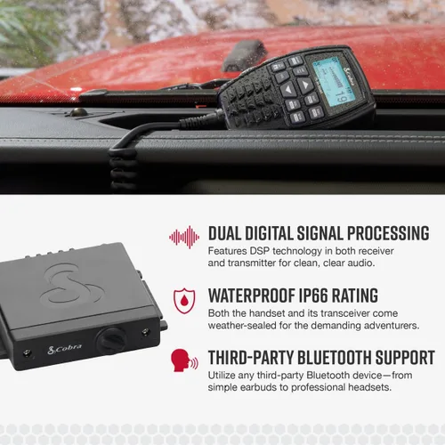 Miniatura 4 de Cobra 75 All Road Radio CB Inalámbrica - Modo Dual AM/FM, 40 Canales Completos, Conectividad Bluetooth, Cancelación Digital de Ruido, Resistente al