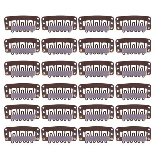 Miniatura 14 de YANTAISIYU 24 unids/lote 1.260 in 9-dientes Metal peluca clips con tapón de goma, peluca invisible accesorios clips (negro)