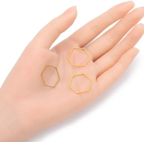 Miniatura 2 de Adabele - Conector de aro hexagonal de latón crudo de 0.78 pulgadas (0.787 in), con parte trasera abierta, bisel sin recubrimiento