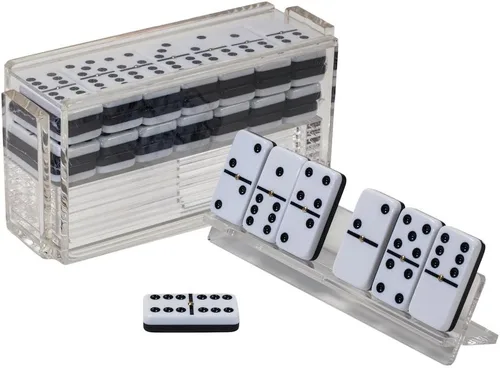 Miniatura 2 de Moderno juego de dominó doble de seis jumbos con bastidores, juego de dominó acrílico premium con 4 bandejas de dominó acrílicas para jugar