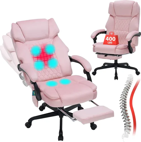 Miniatura 10 de Silla de Oficina de Masaje con Calor, Silla de Oficina Reclinable con Reposapiés, Sillas de Escritorio para el Hogar con Vibración de 6 Puntos