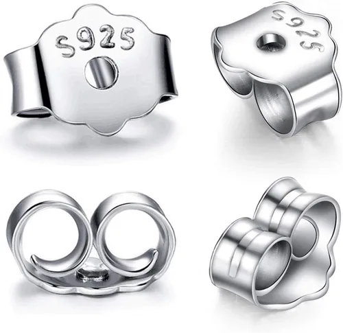 Miniatura 8 de S925 Parte trasera de aretes de plata de ley de repuesto para tachuelas, 12 piezas/6 pares de respaldos de aretes perforados seguros para postes