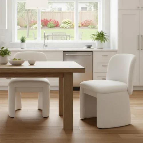 Miniatura 23 de Hyfirm Juego de 4 sillas de comedor tapizadas modernas, sillas de comedor laterales de chenilla, sillas de cocina sin brazos, sillas Parsons