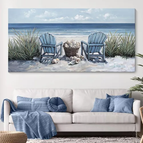 Miniatura 12 de HGUAOA Coastal Wall Art - Large Landscape Wall Pictures for Living Room, Bedroom Pictures, Ocean Beach Artwork, Blue Above Bed Decor, Coastal