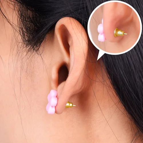 Miniatura 5 de Outus 100 pendientes de acero inoxidable con forma de bala de embrague y pendientes en blanco (dorado)