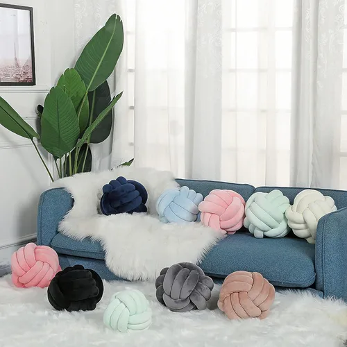 Miniatura 4 de Almohada redonda de nudo para decoración de habitación de niños, juguetes de peluche para aliviar el estrés (menta, 11 pulgadas/11.0 in)