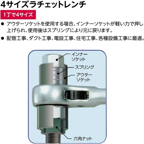 Miniatura 4 de SUPERTOOL SRF2 - Llave de trinquete de 4 tamaños (dimensiones nominales 14 x 19, 17 x 21)