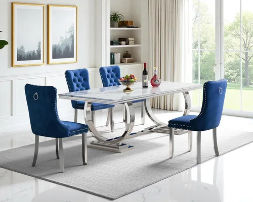 Miniatura 48 de Juego de mesa de comedor de 5 piezas para 4, mesa de cocina de mármol negro de 68 pulgadas con 4 sillas beige, mesa de comedor rectangular moderna