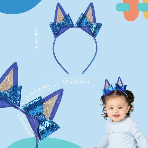 Miniatura 2 de Diademas azules con orejas de perro para niñas, 1 diadema de orejas de gato, suministros para fiesta de cumpleaños de Halloween, accesorios