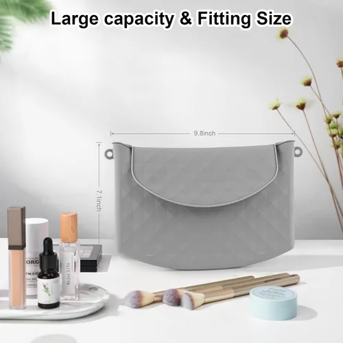 Miniatura 6 de NPET Bolsa de maquillaje de viaje de silicona con cierre magnético, organizador de bolsa de maquillaje de tamaño grande, bolsa de cosméticos