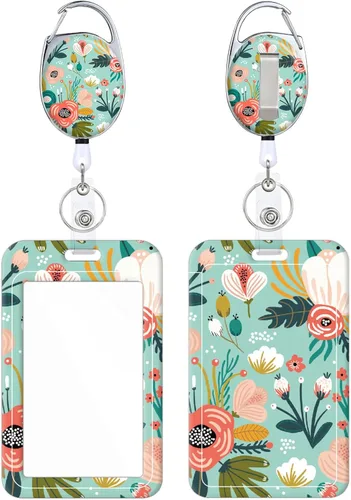 Miniatura 34 de Portainsignia Retráctil, Carrete de Insignia con Clip para Cinturón de Patrón Estampado Lindo con Llavero, Protector de Tarjeta de Identificación