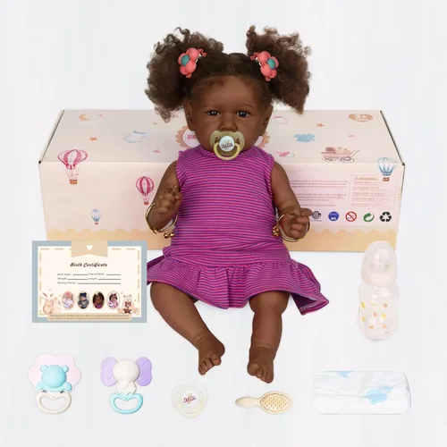 Miniatura 7 de ADFO Muñecas Reborn con cuerpo blando de bebé negro - Muñecas de bebé realistas de 22 pulgadas (niña), tono de piel caramelo, muñeca de bebé