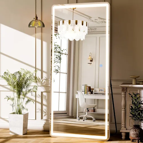 Miniatura 10 de GLSLAND Espejo LED arqueado de longitud completa, espejos de pie de cuerpo completo de 65 x 26 pulgadas con luz para dormitorio/guardarropa