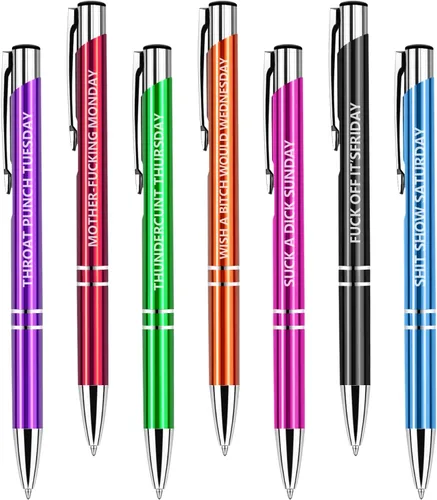 QPEY 7 bolígrafos sarcásticos, juego de bolígrafos de palabras malditas diarias, bolígrafos divertidos para adultos, tinta negra, 1.0 mm, siete días