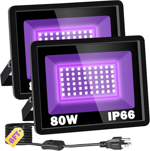 Miniatura 10 de Paquete de 2 luces LED negras de 320 W, luz de inundación de luz negra con enchufe e interruptor, IP66 impermeable para exteriores, luz negra