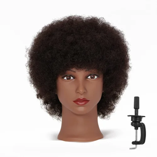Hairingrid Cabeza de Maniquí Afroamericana con 100% Cabello Humano Cosmetología Cabeza de Maniquí de Cabello Afro para Práctica de Peinado, Trenzado