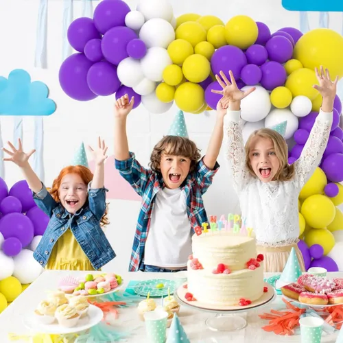 Miniatura 2 de Kit de arco de guirnalda de globos morados y amarillos y blancos, 122 globos amarillos, morados y blancos para cumpleaños, boda, aniversario