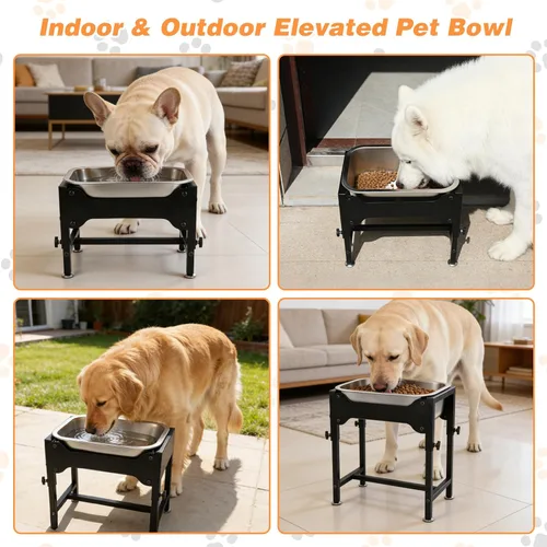 Miniatura 7 de Cuenco elevado de agua para perros de 1.25 galones, 4 cuencos elevados de acero inoxidable ajustables de altura con soporte, cuenco de agua