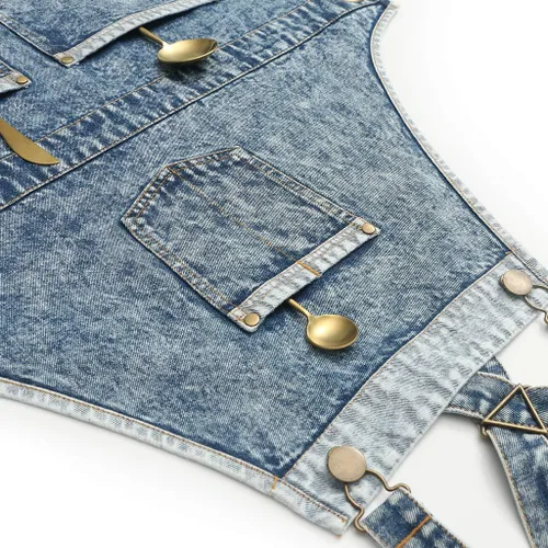 Miniatura 5 de Jeanerlor - Delantales de trabajo de mezclilla con bolsillos para mujeres y hombres, correas cruzadas y ajustables de S a XXXL, Azul mezclilla Azul