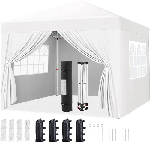 Miniatura 15 de Yaheetech Toldo desplegable de 10 x 10 pies con 4 paredes laterales extraíbles, tienda instantánea cerrada portátil, tienda de campaña impermeable