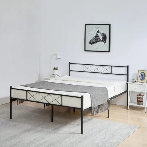 Miniatura 18 de VECELO Base de cama con dosel de metal, tamaño individual, base de colchón con plataforma de 4 pósteres con cabecero, soporte de listones de acero
