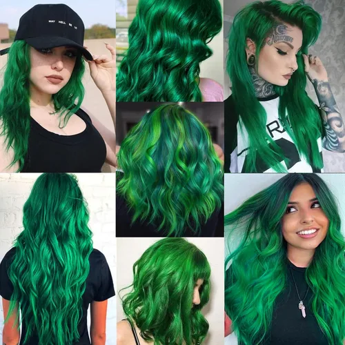 Miniatura 6 de 12 extensiones de cabello verde con clip, extensiones rizadas y onduladas de color para niños y niñas, extensiones sintéticas con reflejos