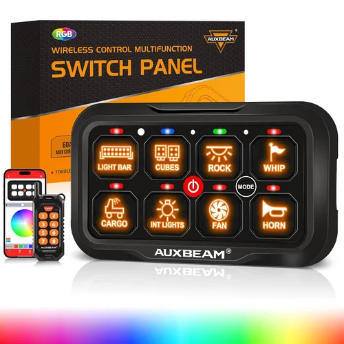 Miniatura 11 de Auxbeam Panel de interruptores de 6 bandas Bluetooth AR-600 RGB con botón grande, interruptor auxiliar con interruptor de palanca momentáneo