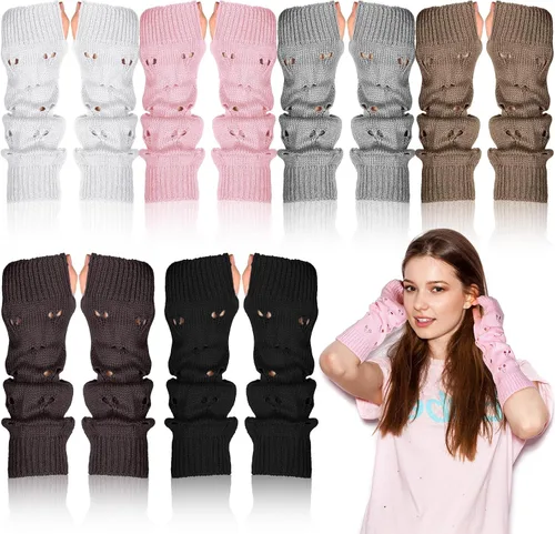 Miniatura 11 de Berlune 6 pares de mangas de brazo kawaii para mujer y niñas, calentadores de brazos de estilo japonés Y2K para disfraz escolar, 6