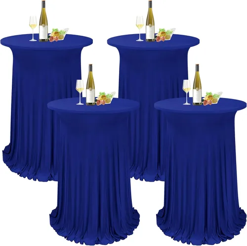 Miniatura 9 de Paquete de 4 manteles redondos para mesa de cóctel, de 32 x 43 pulgadas, de elastano, con cortinas onduladas, color beige, para mesa de boda, bar