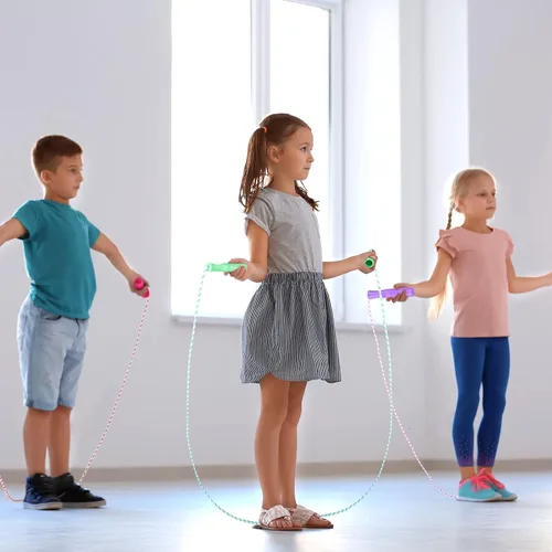 Miniatura 2 de Aoriher Cuerda de saltar para niños, cuerdas de rayas con asas de plástico, 8.2 pies, nailon ajustable, pesado, trenzado, cuerda de saltar