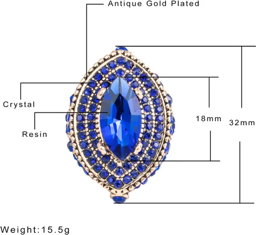 Miniatura 6 de Anillo de mujer - 1.260 in de gran tamaño chapado en oro antiguo estilo turco azul piedra preciosa anillo vintage joyería de las mujeres J0769BLUE