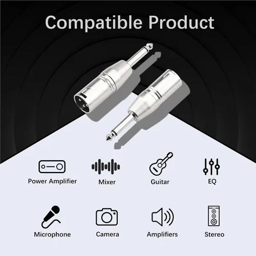 Miniatura 5 de Adaptador TS mono a XLR de 1/4 de pulgada, conector de audio desequilibrado macho XLR a 0.250 in de cuarto de pulgada compatible con estéreo