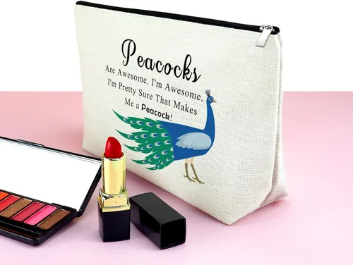 Miniatura 3 de Mxrymvu Bolsa de cosméticos de pavo real, regalos temáticos de pavo real para amantes - Bolsa de maquillaje inspiradora, Beige, Pavo real