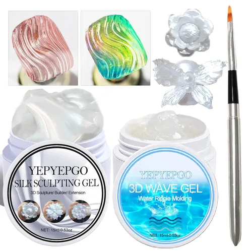 Miniatura 9 de Gel de escultura 3D para arte de uñas, 2 piezas de gel sólido no pegajoso para crear esculturas a mano y geles de moldeo 3D duros con Pro Brush UV