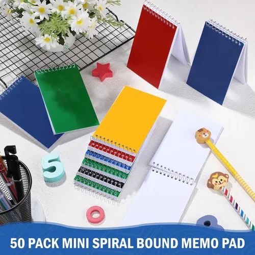 Miniatura 5 de Teling 50 blocs de notas en espiral a granel, bloc de notas pequeños de 3 x 5 pulgadas, cuadernos de bolsillo con 75 hojas de papel rayado